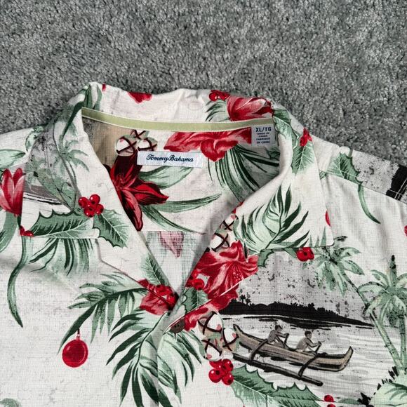 Tommy Bahama Hawaiian Camp Shirt Floral Holiday Christmas Red Poinsettia XL - Picture 4 of 8